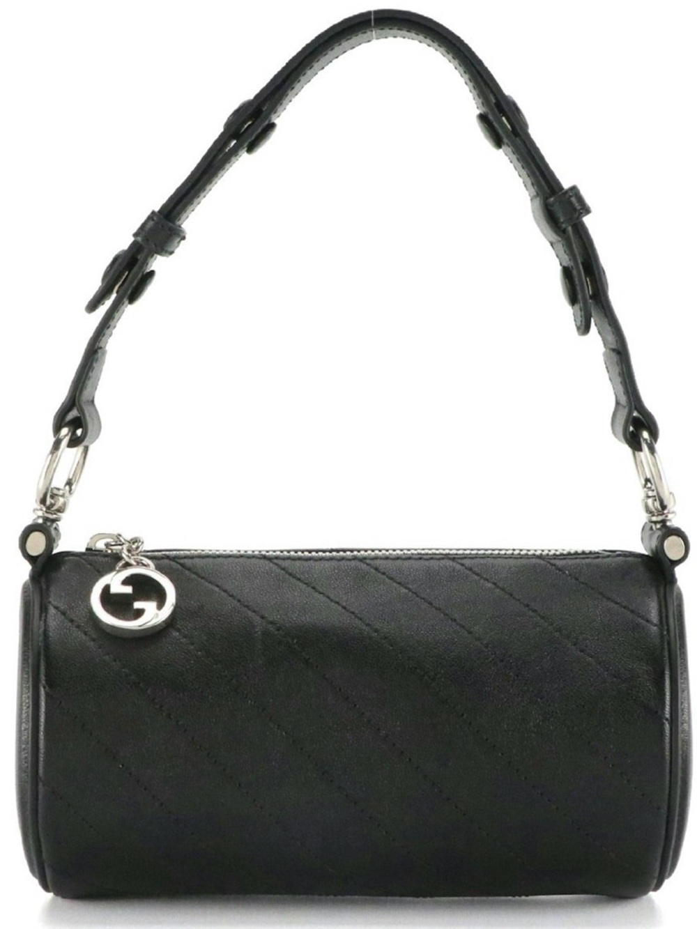 Gucci Black Quilted Barrel Shoulder Bag with Silver Charm